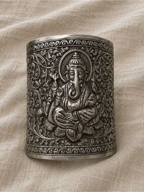 Antique Indian Temple Silver Ganesha Cuff Bracelet